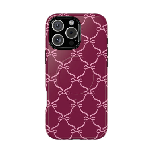 Burgundy & Pink Coquette Bow Magnetic Phone Case