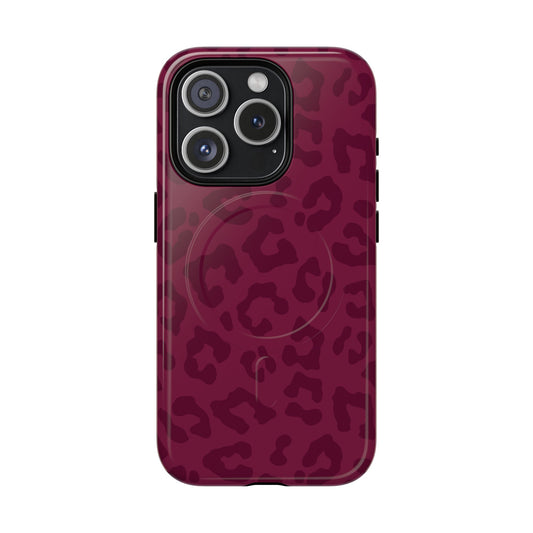 Burgundy Leopard Print Phone Case | Magnetic Tough Case