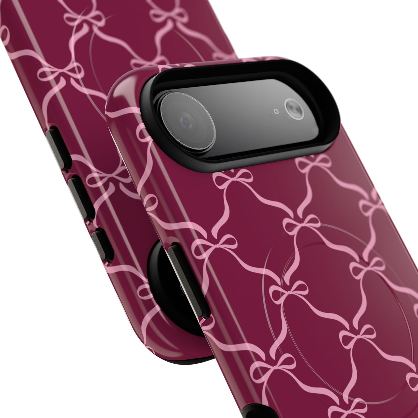 Burgundy & Pink Coquette Bow Magnetic Phone Case
