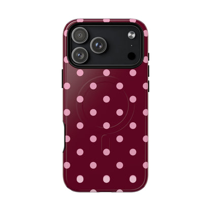 Burgundy Pink Polka Dot Phone Case — Tough Magnetic Protective Case