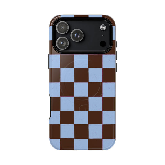 Checkered Brown & Ice Blue l Luxe Tough MagSafe
