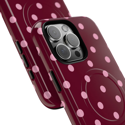 Burgundy Pink Polka Dot Phone Case — Tough Magnetic Protective Case