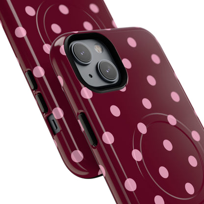 Burgundy Pink Polka Dot Phone Case — Tough Magnetic Protective Case