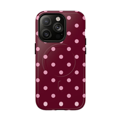 Burgundy Pink Polka Dot Phone Case — Tough Magnetic Protective Case