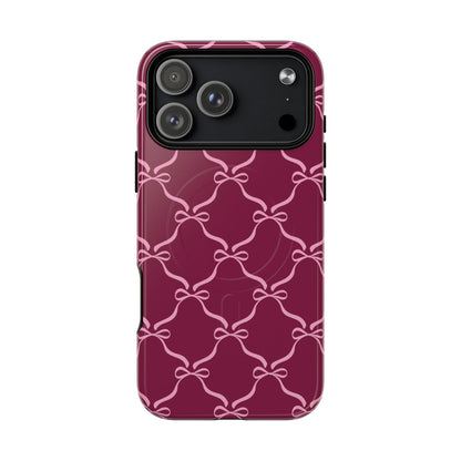 Burgundy & Pink Coquette Bow Magnetic Phone Case