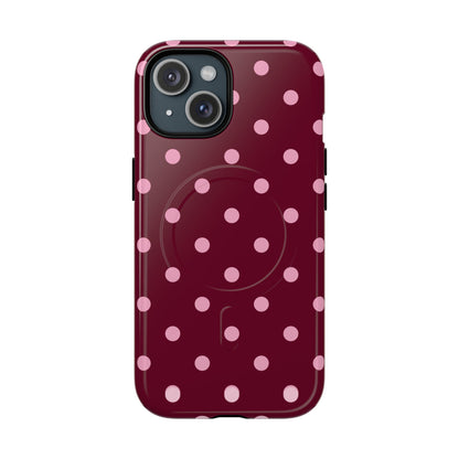 Burgundy Pink Polka Dot Phone Case — Tough Magnetic Protective Case