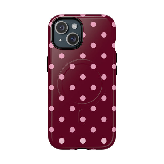 Burgundy Pink Polka Dot Phone Case — Tough Magnetic Protective Case