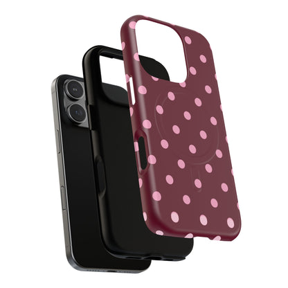 Burgundy Pink Polka Dot Phone Case — Tough Magnetic Protective Case