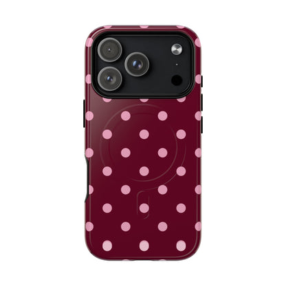 Burgundy Pink Polka Dot Phone Case — Tough Magnetic Protective Case