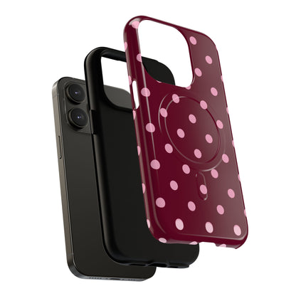 Burgundy Pink Polka Dot Phone Case — Tough Magnetic Protective Case