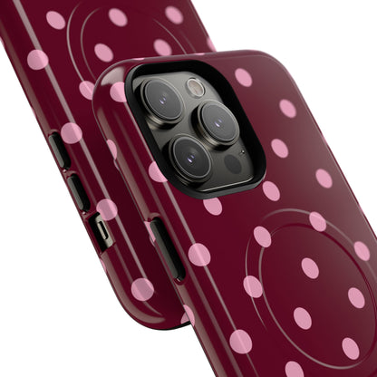 Burgundy Pink Polka Dot Phone Case — Tough Magnetic Protective Case