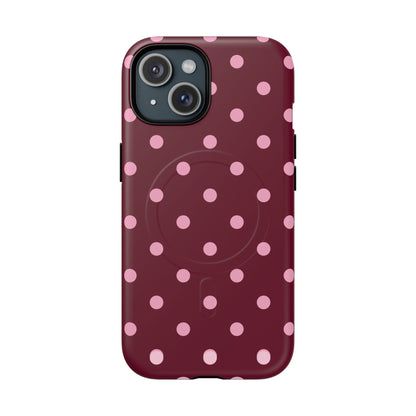 Burgundy Pink Polka Dot Phone Case — Tough Magnetic Protective Case
