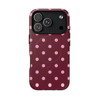 Burgundy Pink Polka Dot Phone Case — Tough Magnetic Protective Case