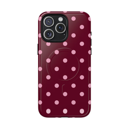 Burgundy Pink Polka Dot Phone Case — Tough Magnetic Protective Case
