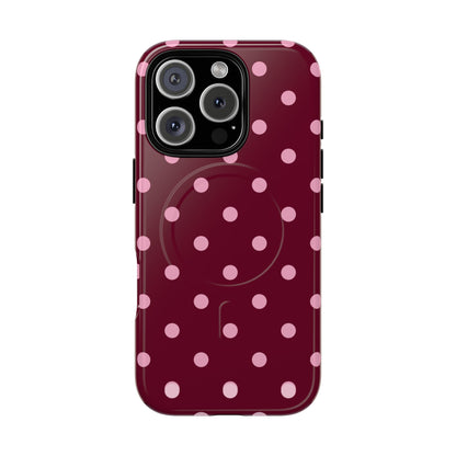 Burgundy Pink Polka Dot Phone Case — Tough Magnetic Protective Case