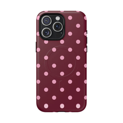 Burgundy Pink Polka Dot Phone Case — Tough Magnetic Protective Case