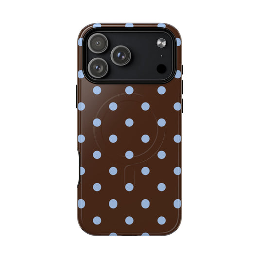 Brown & Light Blue Polka Dot i Lux Tough MagSafe