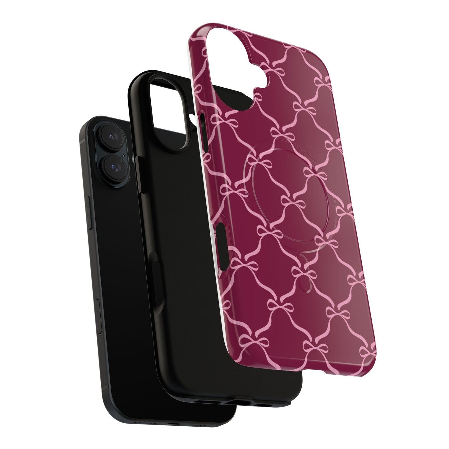 Burgundy & Pink Coquette Bow Magnetic Phone Case