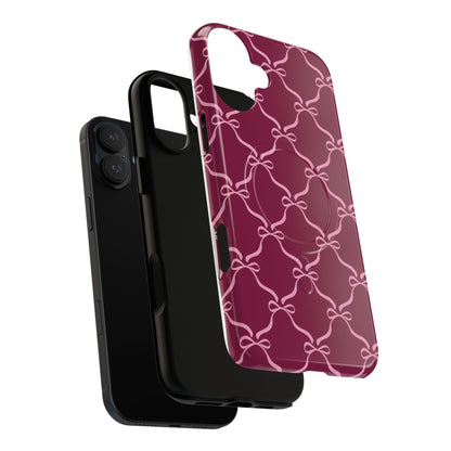 Burgundy & Pink Coquette Bow Magnetic Phone Case