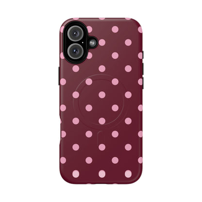 Burgundy Pink Polka Dot Phone Case — Tough Magnetic Protective Case