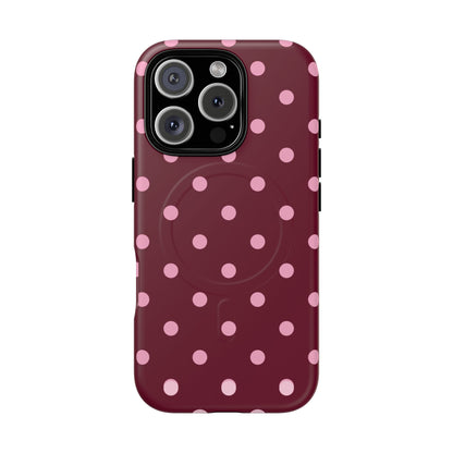 Burgundy Pink Polka Dot Phone Case — Tough Magnetic Protective Case