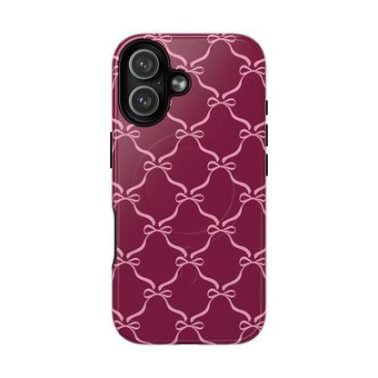 Burgundy & Pink Coquette Bow Magnetic Phone Case
