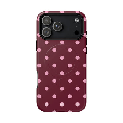 Burgundy Pink Polka Dot Phone Case — Tough Magnetic Protective Case