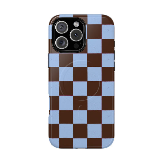 Checkered Brown & Ice Blue l Luxe Tough MagSafe