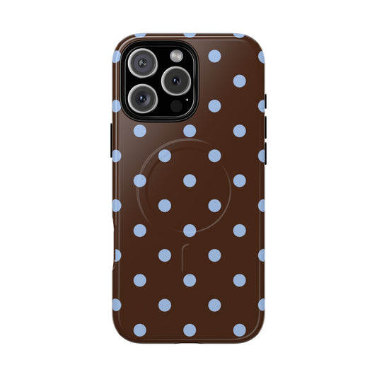 Brown & Light Blue Polka Dot i Lux Tough MagSafe