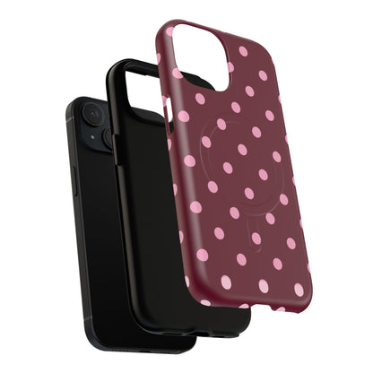 Burgundy Pink Polka Dot Phone Case — Tough Magnetic Protective Case
