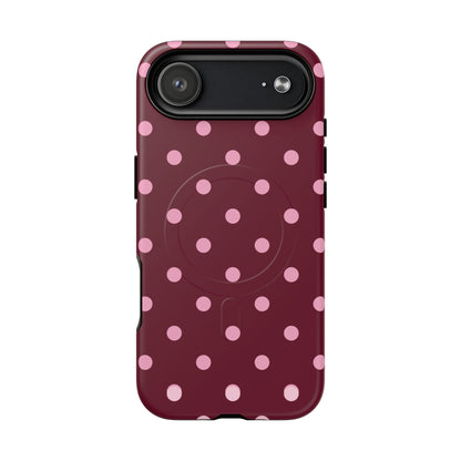 Burgundy Pink Polka Dot Phone Case — Tough Magnetic Protective Case