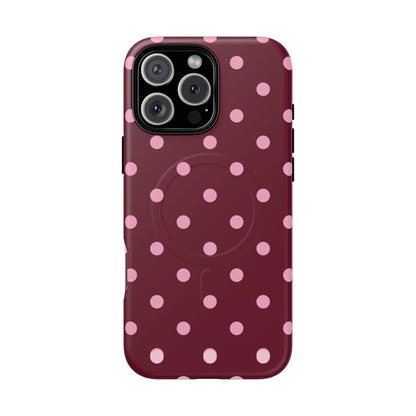 Burgundy Pink Polka Dot Phone Case — Tough Magnetic Protective Case