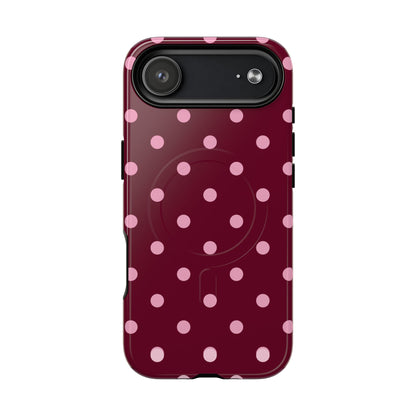 Burgundy Pink Polka Dot Phone Case — Tough Magnetic Protective Case