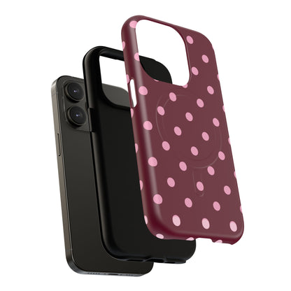 Burgundy Pink Polka Dot Phone Case — Tough Magnetic Protective Case
