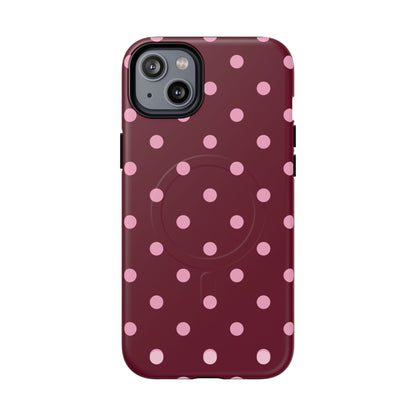 Burgundy Pink Polka Dot Phone Case — Tough Magnetic Protective Case