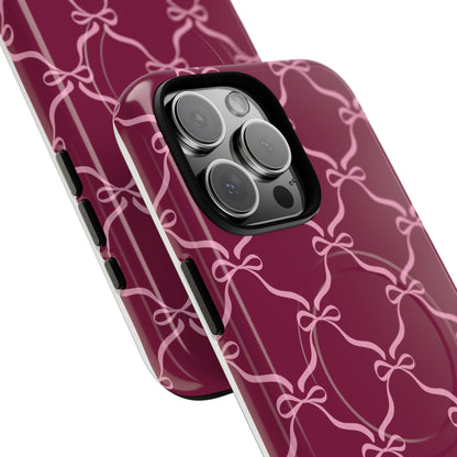Burgundy & Pink Coquette Bow Magnetic Phone Case