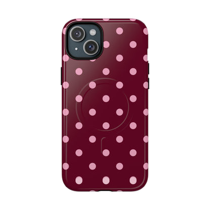 Burgundy Pink Polka Dot Phone Case — Tough Magnetic Protective Case