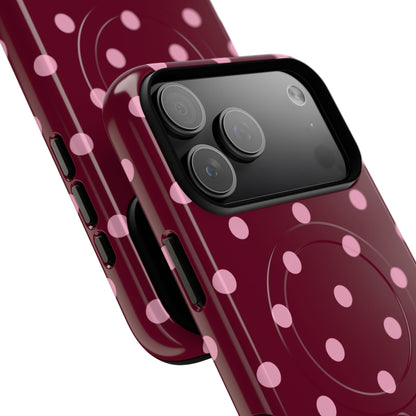 Burgundy Pink Polka Dot Phone Case — Tough Magnetic Protective Case