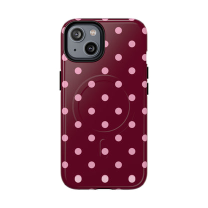 Burgundy Pink Polka Dot Phone Case — Tough Magnetic Protective Case