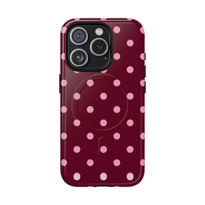 Burgundy Pink Polka Dot Phone Case — Tough Magnetic Protective Case