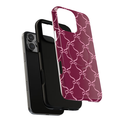 Burgundy & Pink Coquette Bow Magnetic Phone Case