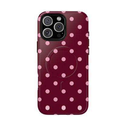 Burgundy Pink Polka Dot Phone Case — Tough Magnetic Protective Case