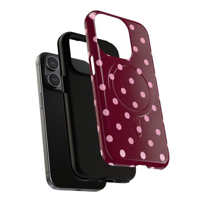 Burgundy Pink Polka Dot Phone Case — Tough Magnetic Protective Case